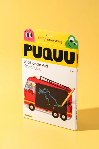 PUQUU LCD Doodle Pad Fire Truck, opakowanie na żółtym tle