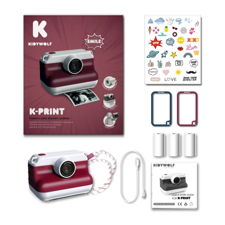 KIDYWOLF K-PRINT bordowy – aparat i akcesoria w zestawie