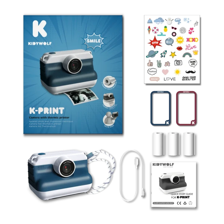 KIDYWOLF K-PRINT Blue – niebieski aparat i akcesoria w zestawie