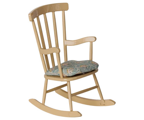 Maileg Rocking chair Mouse Wheat beżowy fotel bujany z poduszką w kwiaty