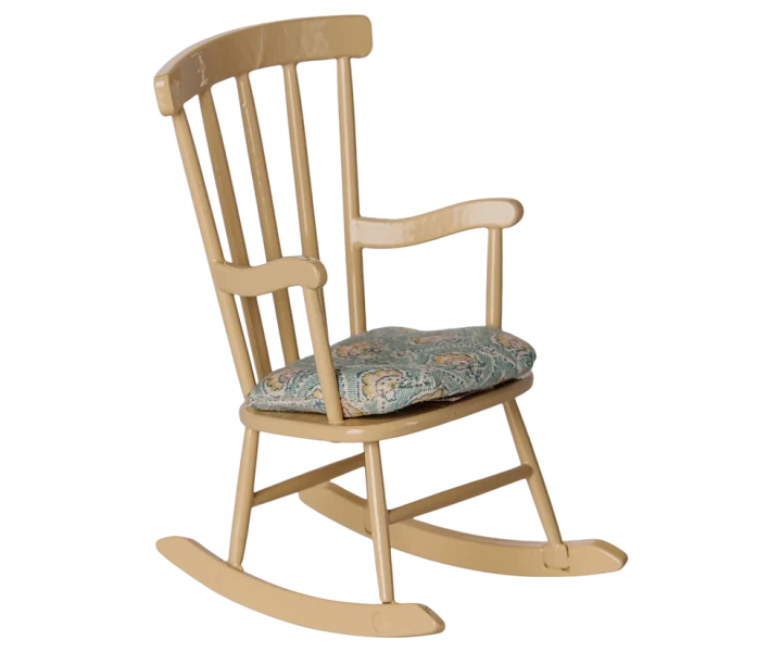 Maileg Rocking chair Mouse Wheat beżowy fotel bujany z poduszką w kwiaty