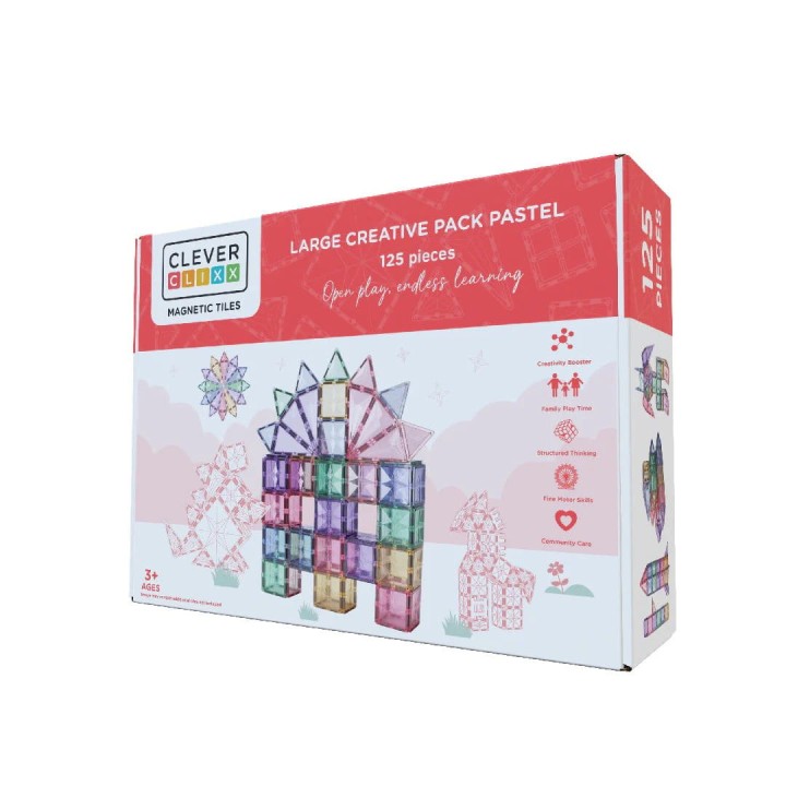 Cleverclixx Large Creative Pack Pastel 125 el. – klocki magnetyczne dla dzieci