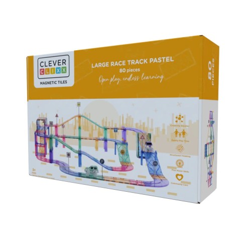 Cleverclixx Large Race Track Pastel – klocki magnetyczne tory 80 elementów