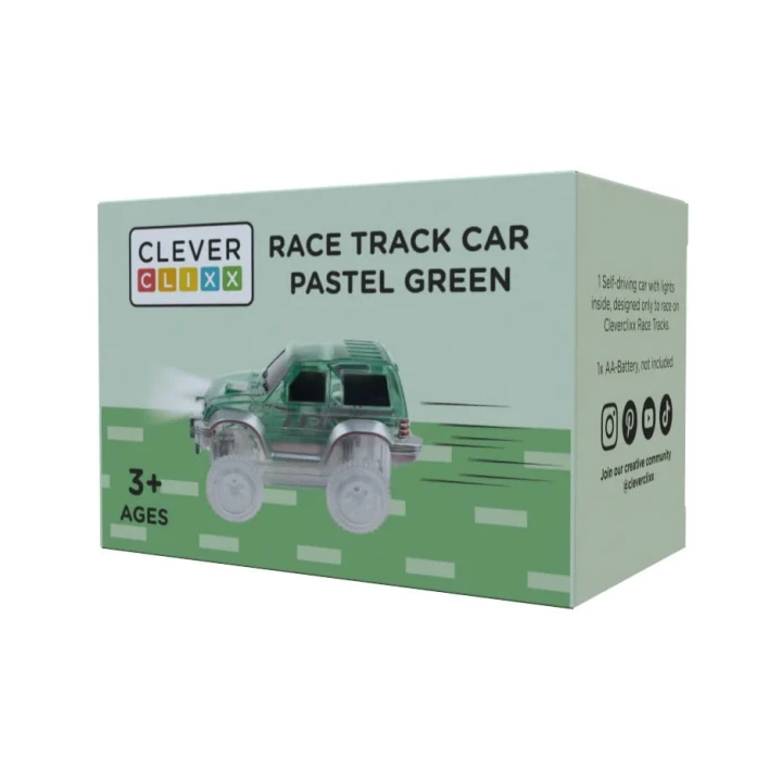Cleverclixx Race Track Car Pastel Green – opakowanie samochodu z przodu
