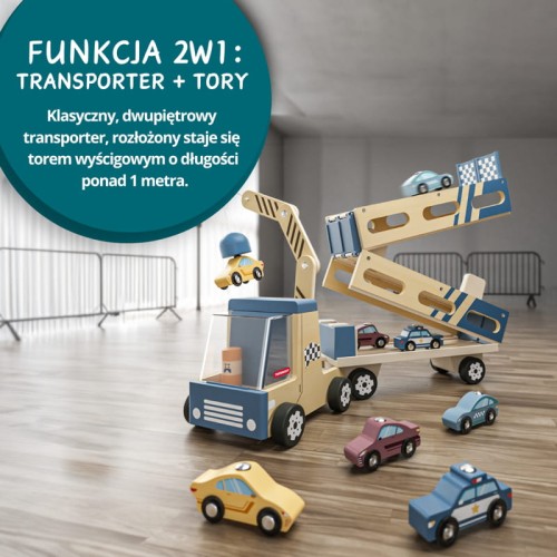 Drewniana laweta Topbright Roll &amp; Race z torem wyścigowym
