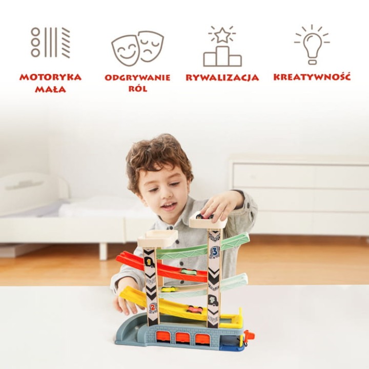 Drewniany tor samochodowy dla dzieci od 18 miesięcy Topbright City Ramp Racer