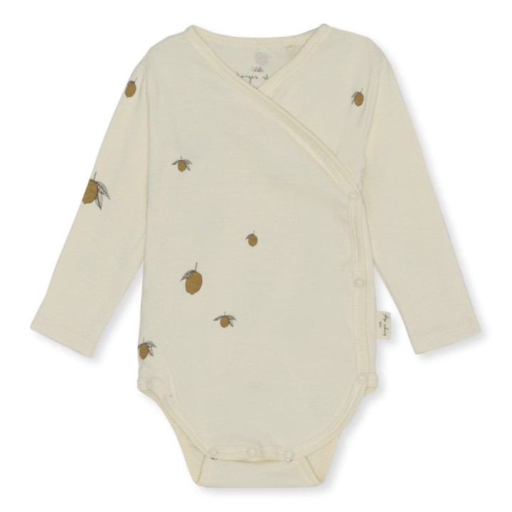 Body niemowlęce Konges Sløjd Newborn Body Lemon z bawełny organicznej GOTS, body dla noworodka z delikatnym nadrukiem
