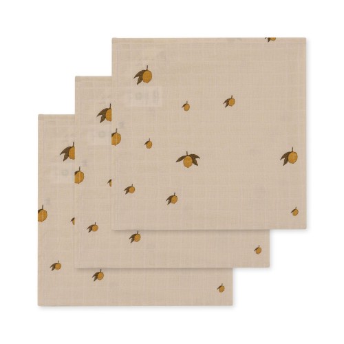 Muślinowe pieluszki Konges Sløjd 3-pack GOTS Lemon – zestaw pieluch niemowlęcych