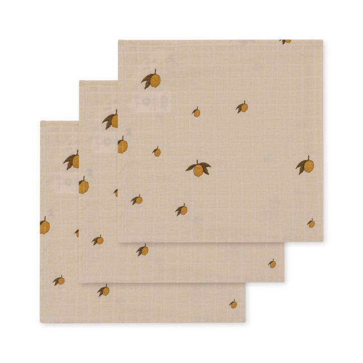 Muślinowe pieluszki Konges Sløjd 3-pack GOTS Lemon – zestaw pieluch niemowlęcych