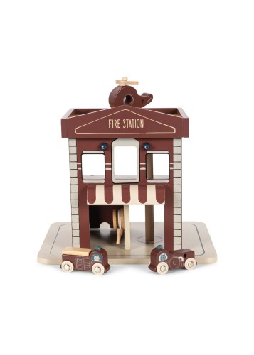Konges Sløjd Wooden Fire Station FSC drewniana remiza strażacka z pojazdami