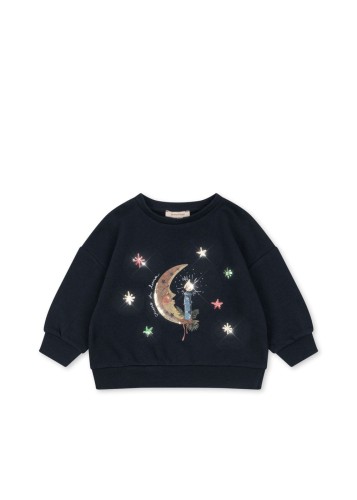 Konges Sløjd Loupy Lou Dark Navy – granatowa bluza dziecięca z księżycem i cekinami