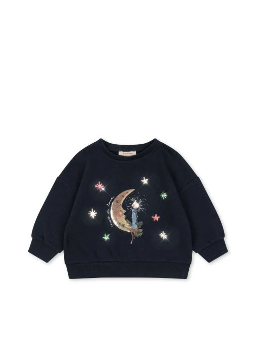 Konges Sløjd Loupy Lou Dark Navy – granatowa bluza dziecięca z księżycem i cekinami