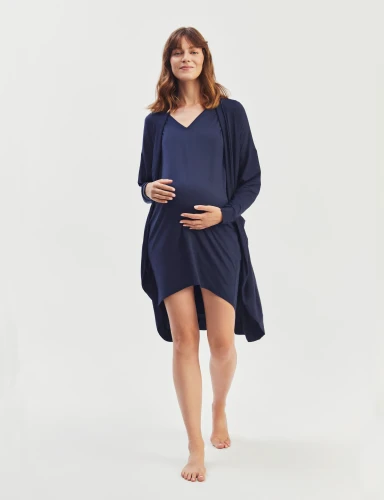 Francis &amp; Henry Nursing Dress navy blue granatowa koszula nocna przod