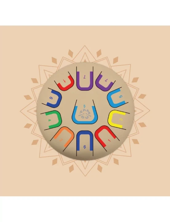 Metalowy bębenek językowy Tambu 25 cm – instrument do relaksu i nauki rytmu.