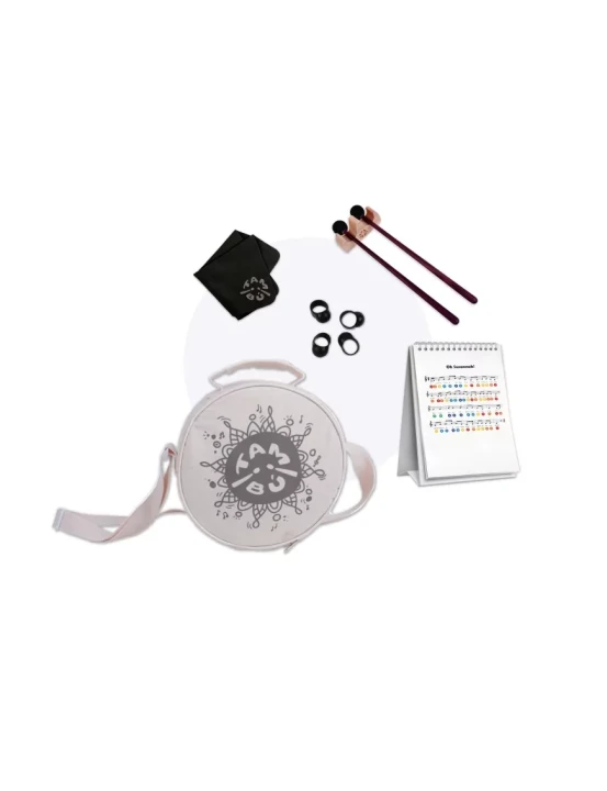 Tambu bębenek językowy 25 cm – zestaw z pałeczkami do gry i instrukcją.