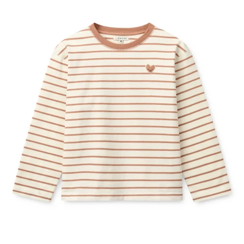 Liewood Tyler Heart Tuscany Rose / Creme de la Creme koszulka z długim rękawem w paski z serduszkiem