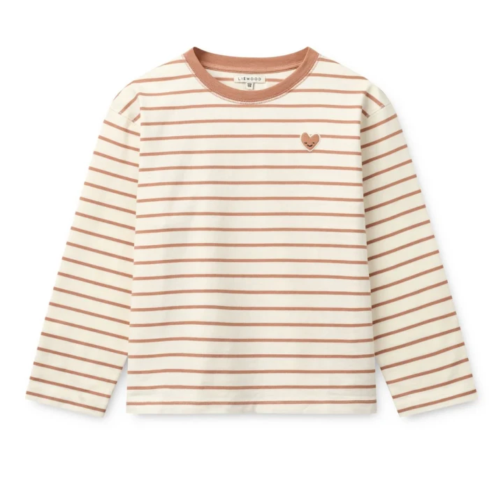 Liewood Tyler Heart Tuscany Rose / Creme de la Creme koszulka z długim rękawem w paski z serduszkiem