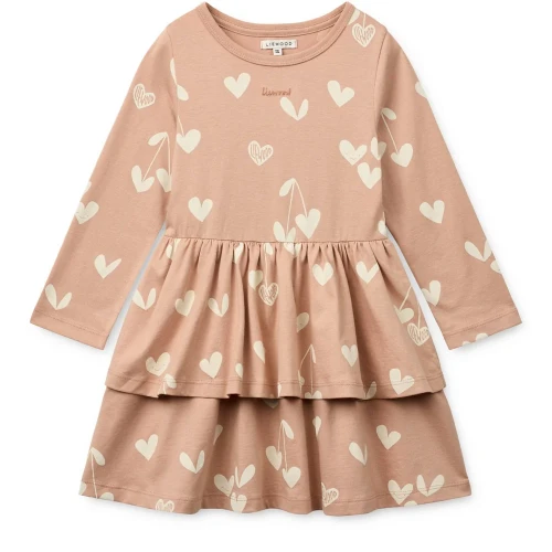 Liewood Mindy LS Dress – bawełniana sukienka dziecięca z długim rękawem, wzór Sweethearts Pale Tuscany