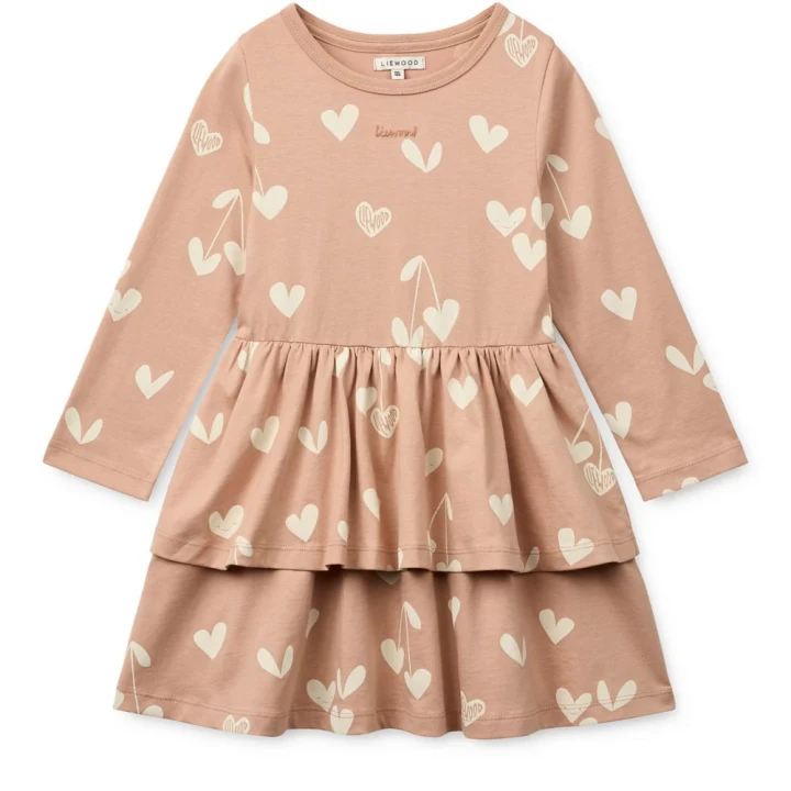 Liewood Mindy LS Dress – bawełniana sukienka dziecięca z długim rękawem, wzór Sweethearts Pale Tuscany