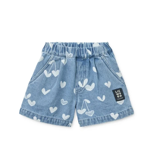Liewood Borrisa Printed Denim Shorts – dziecięce jeansowe szorty Sweethearts Light Blue Denim