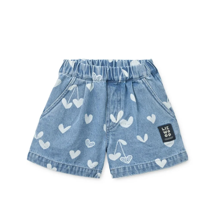 Liewood Borrisa Printed Denim Shorts – dziecięce jeansowe szorty Sweethearts Light Blue Denim