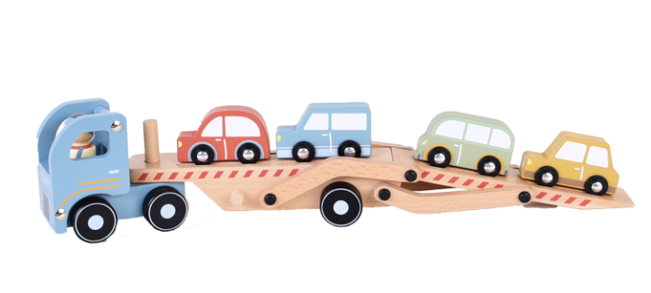 Little Dutch laweta z autami FSC – widok zestawu z boku