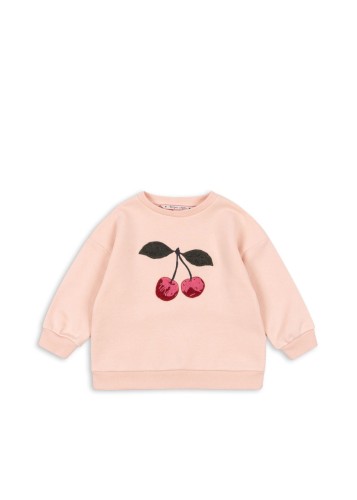 Bluza dziecięca Konges Sløjd Lou Terry OCS w kolorze Evening Sand z motywem wiśni.