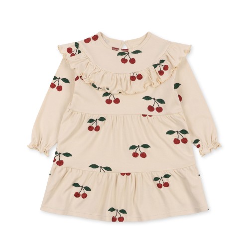 Sukienka dziecięca Konges Sløjd Malli Glitter GOTS z printem wiśni i delikatnym połyskiem.