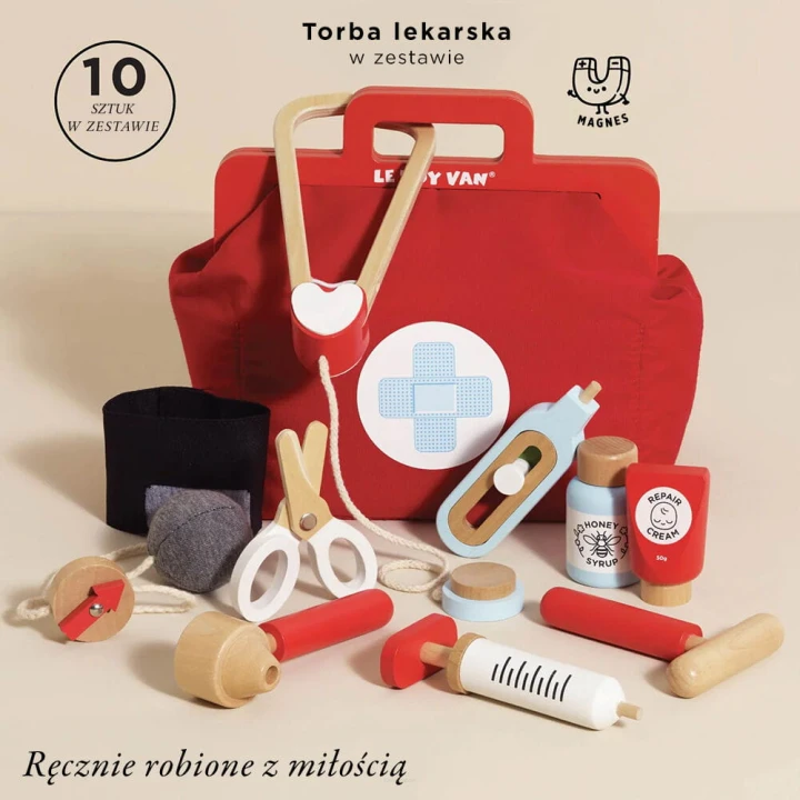 Drewniany zestaw lekarza Le Toy Van – torba i 9 akcesoriów
