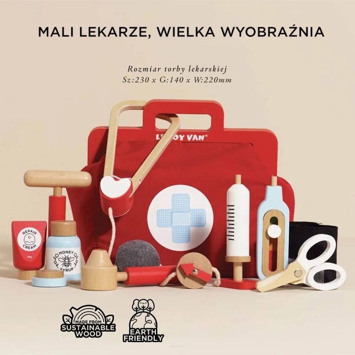 Torba lekarska dla dzieci Le Toy Van z drewnianym zestawem medycznym