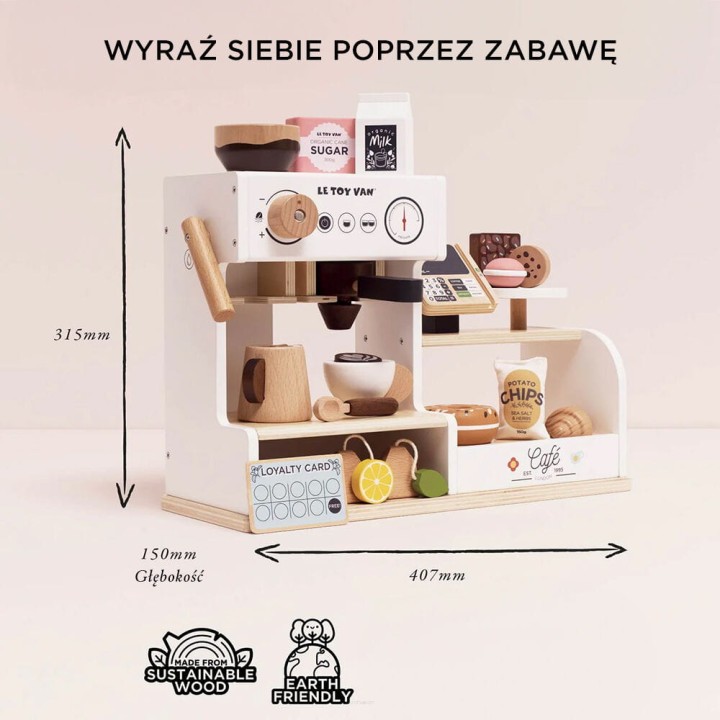 Nablatowe stoisko baristy – drewniana kawiarnia