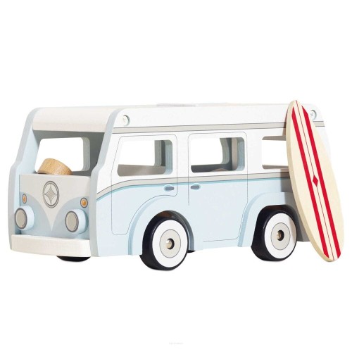 Drewniany kamper retro dla dzieci Le Toy Van z deską surfingową