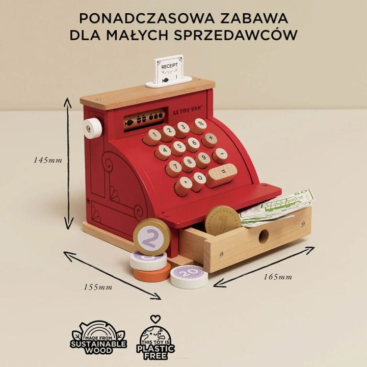 Szufladka na pieniądze – drewniana kasa sklepowa Le Toy Van.