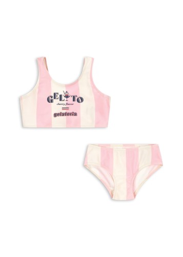 Konges Sløjd Pomia Candy Rose Stripe bikini dziecięce w różowo-kremowe paski