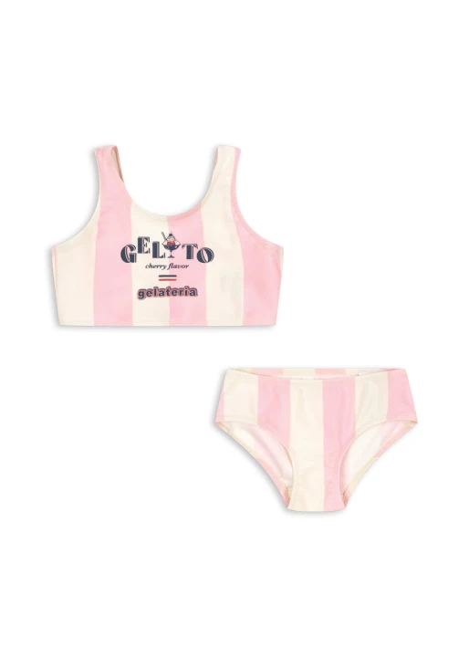 Konges Sløjd Pomia Candy Rose Stripe bikini dziecięce w różowo-kremowe paski