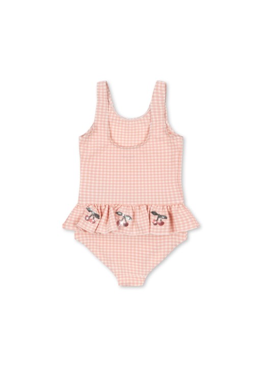 Tył stroju kąpielowego dziecięcego Konges Sløjd w kolorze Mellow Rose.