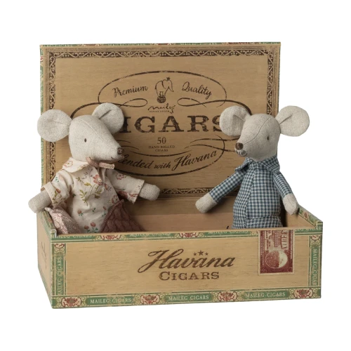 Maileg Babcia i Dziadek myszki w pudełku po cygarach – zestaw