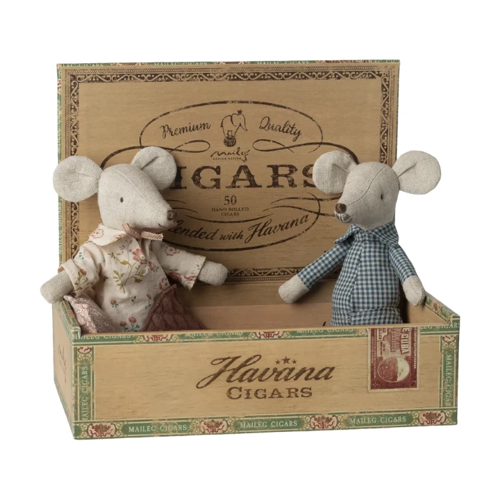 Maileg Babcia i Dziadek myszki w pudełku po cygarach – zestaw