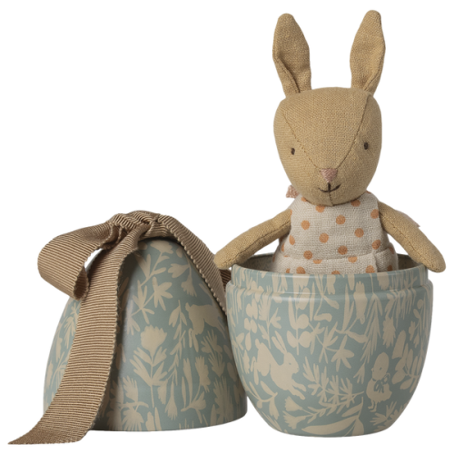 Maileg Easter Egg with Micro Rabbit Dusty Blue – wielkanocne jajko z króliczkiem Micro