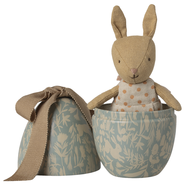 Maileg Easter Egg with Micro Rabbit Dusty Blue – wielkanocne jajko z króliczkiem Micro