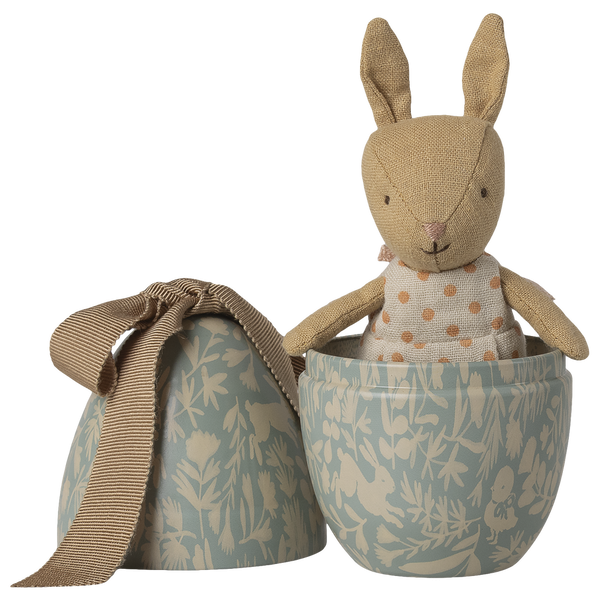 Maileg jajko wielkanocne z micro króliczkiem Small przygaszony błękit 11 cm