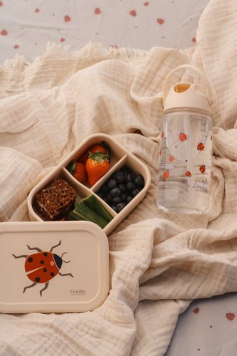 Vanilla Copenhagen lunchbox silikonowy biedronka 700 ml w uzyciu na stole