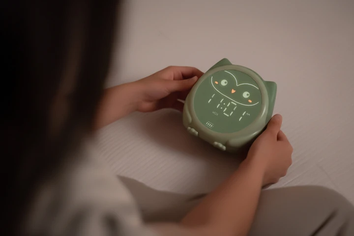 owlie-budzik-dzieciecy-w-dloni