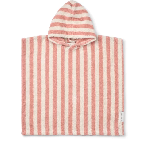 Poncho kąpielowe Koi coral blush / creme de la creme marki LIEWOOD z kapturem, wykonane z bawełnianej frotty