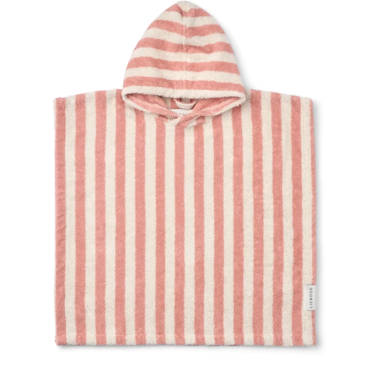 Poncho kąpielowe Koi coral blush / creme de la creme marki LIEWOOD z kapturem, wykonane z bawełnianej frotty