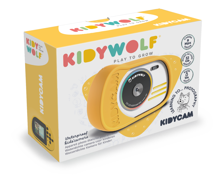 Kidywolf KIDYCAM aparat wodoodporny pomarańczowy opakowanie i zestaw