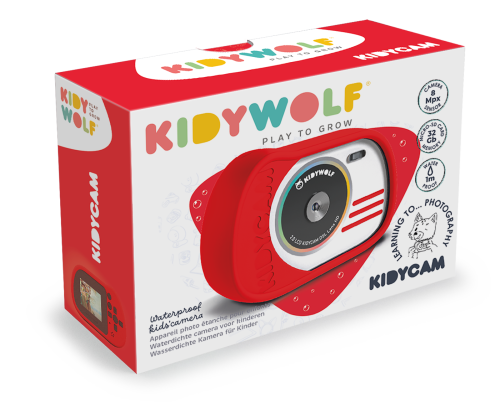 Kidywolf KIDYCAM aparat wodoodporny czerwony opakowanie i zestaw