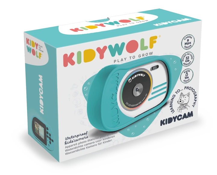 kidywolf-kidycam-cyan-aparat-wodoodporny-dla-dzieci-zestaw
