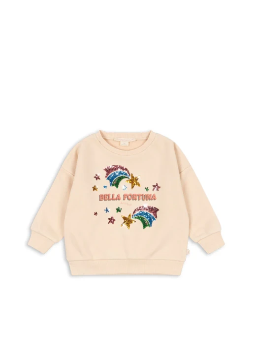 Konges Sløjd Lou Buttercream kremowa bluza z cekinowymi tęczami i gwiazdkami