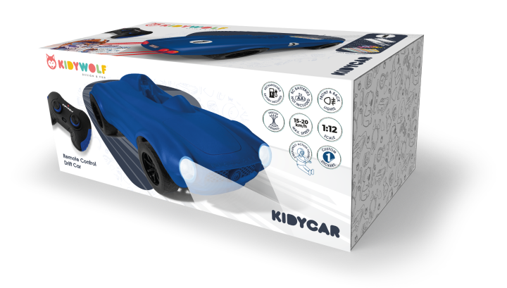Kidywolf Kidycar Blue auto zdalnie sterowane opakowanie i wizualizacja zestawu